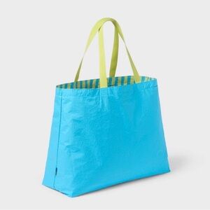 Water Resistant Reversible Tote Bag from Open Story in Lime/Blue